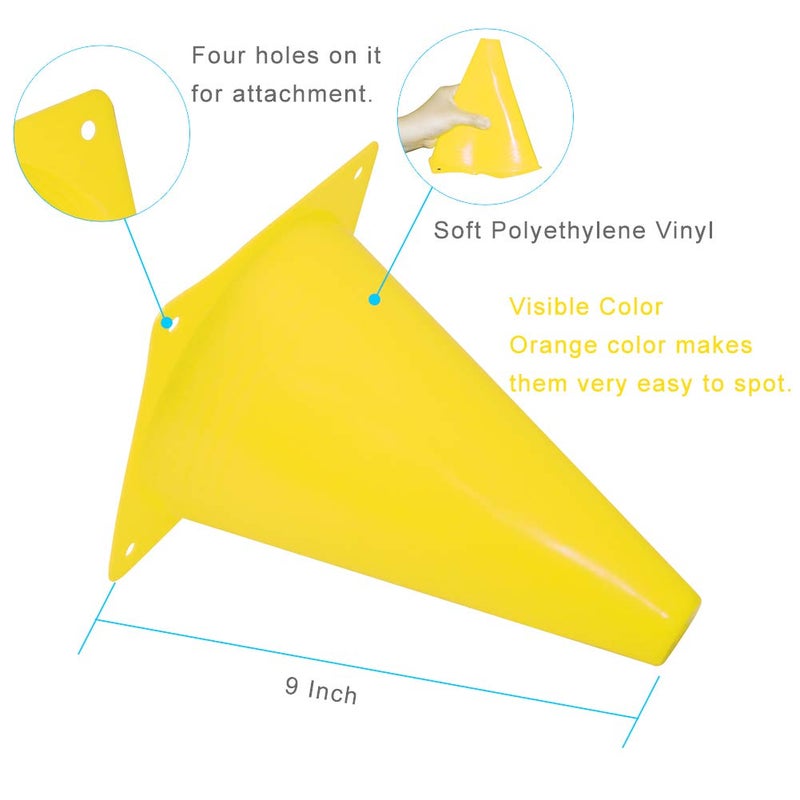 Fragraim 9 Inch Plastic Training Traffic Cones, Sport Cones, Agility Field Marker Cones for Soccer Basketball Football Drills Training, Outdoor Activity or Events - 10 Pack, Yellow - Image 2